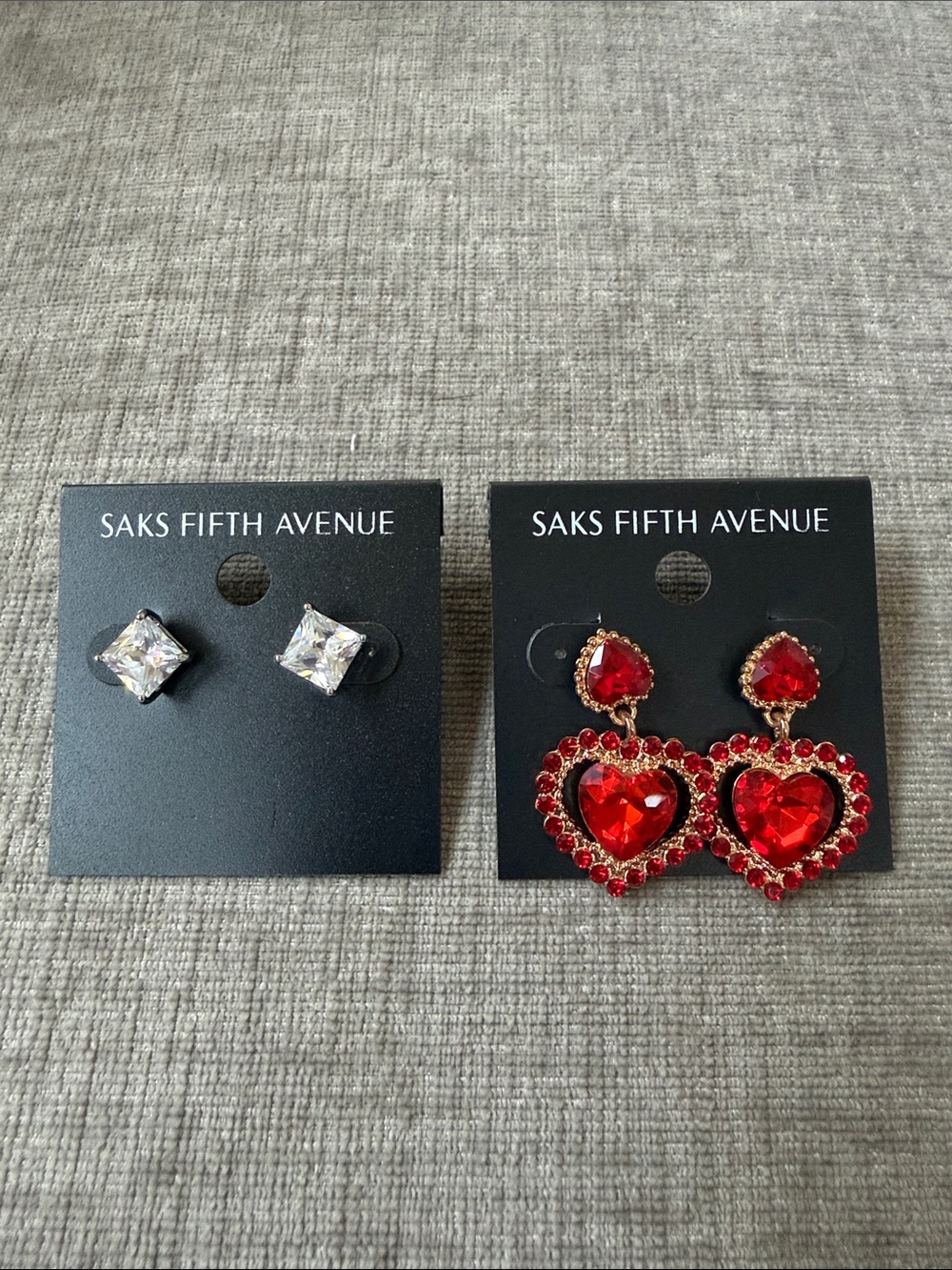Saks Fifth Avenue Red Crystal Heart Drop Earrings with Gold-tone Accents